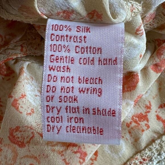 Snak Top Womens Sz 10 Silk floral lace trim Embroidered Boho Blouse Cottagecore - Picture 6 of 10